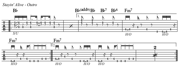 Stayin Alive chords and TAB, outro.