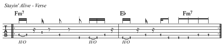 Stayin Alive chords and TAB, verse.