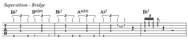 Superstition chords and TAB, bridge.