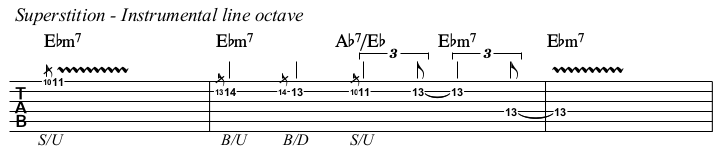 Superstition chords and TAB, instrumental line octave.