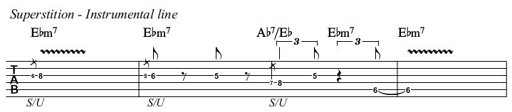 Superstition chords and TAB, instrumental line.