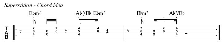 Superstition chords and TAB, comp idea.