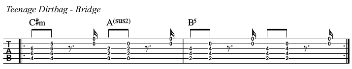 Teenage Dirtbag, chords and TAB, bridge.