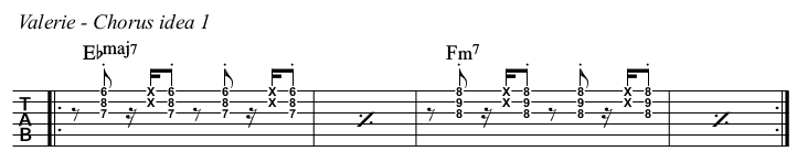 Valerie chords and TAB, chorus idea 1.