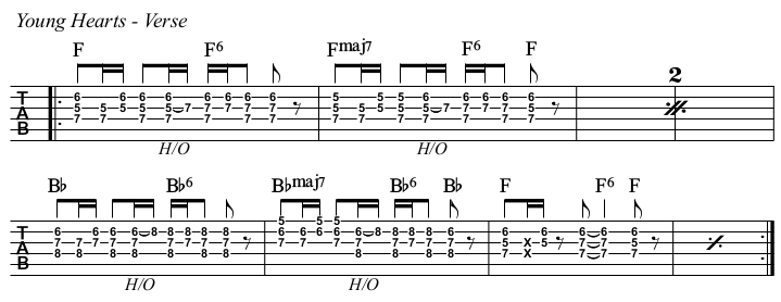 Young Hearts Run Free chords and TAB, verse.