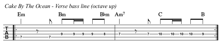Cake By The Ocean chords and TAB, bass line octave.
