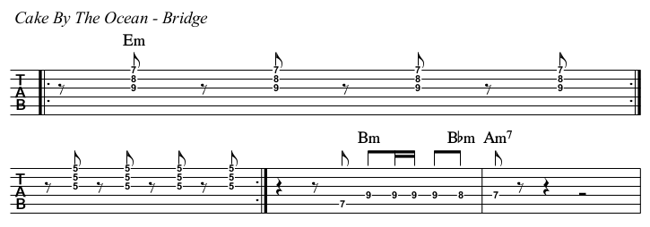 Cake By The Ocean chords and TAB, bridge.