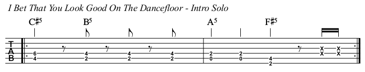 I Bet That You Look Good On The Dancefloor chords and TAB, solo rhythm guitar.