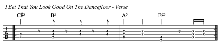 I Bet That You Look Good On The Dancefloor chords and TAB, verse.
