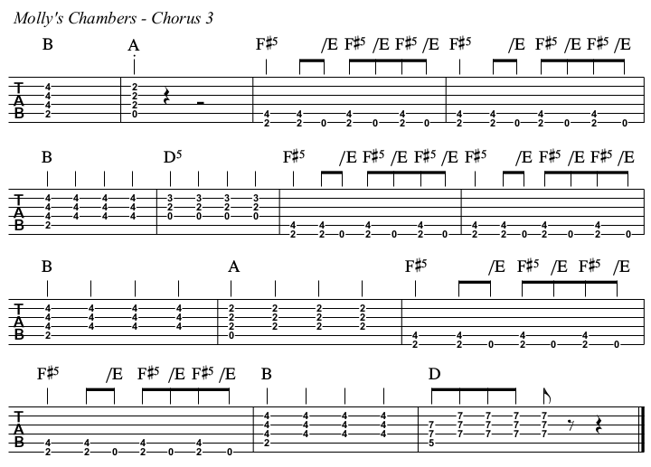 Molly's Chambers chords and TAB, chorus 3.