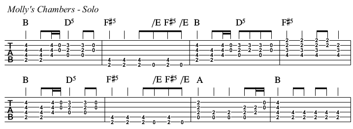 Molly's Chambers chords and TAB, solo.