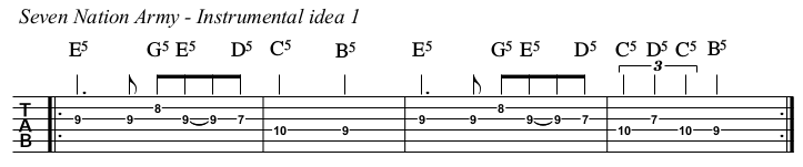 Seven Nation Army chords and TAB, instrumental 1.