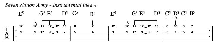 Seven Nation Army chords and TAB, instrumental 4.