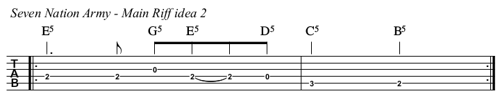 Seven Nation Army chords and TAB, main riff idea 2.