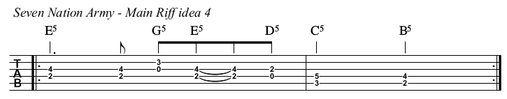 Seven Nation Army chords and TAB, main riff idea 4.