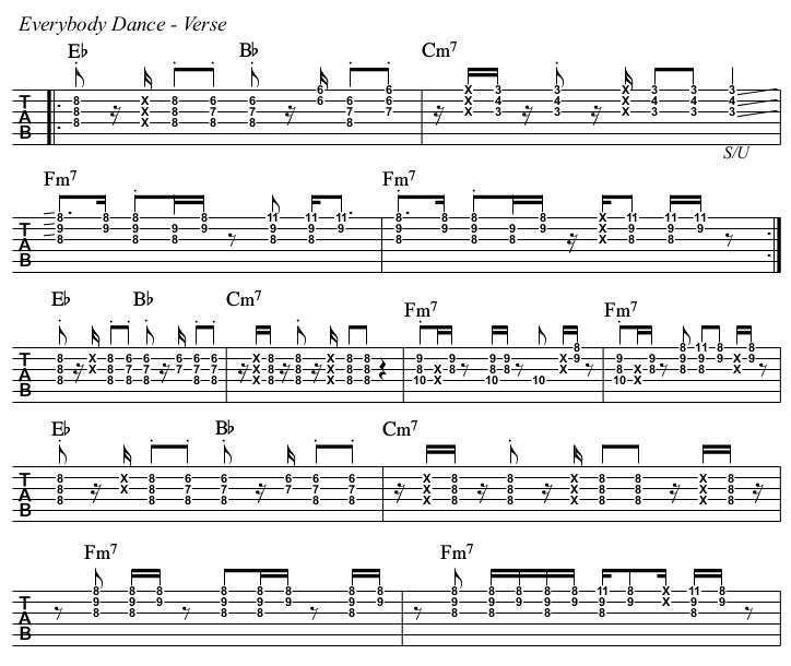 Everybody Dance chords and TAB, verse.