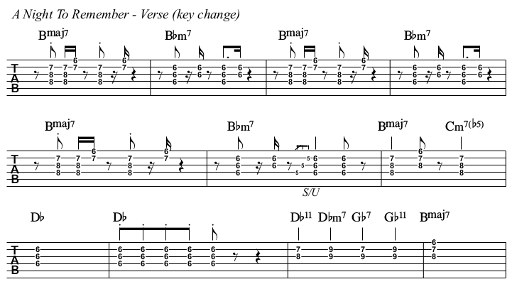 A Night To Remember chords and TAB, verse key change.