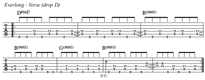 Everlong chords and TAB, verse.
