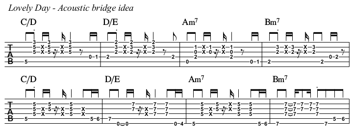 Lovely Day chords and TAB, acoustic idea bridge.