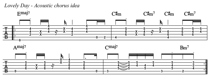 Lovely Day chords and TAB, acoustic idea chorus.