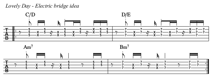 Lovely Day chords and TAB, electric idea bridge.