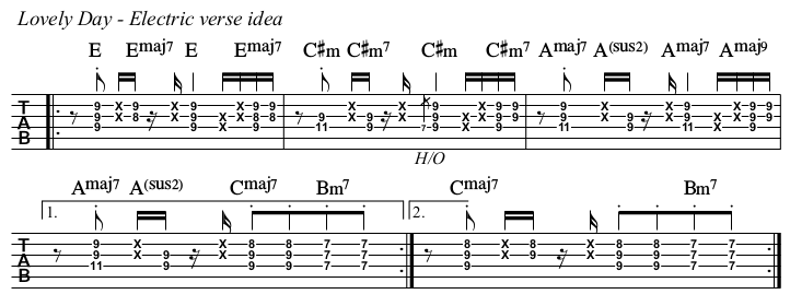 Lovely Day chords and TAB, electric idea verse.