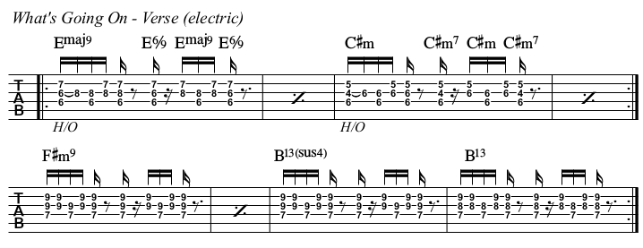 What's Going On chords and TAB, verse electric.