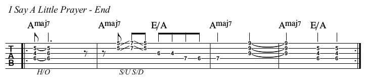 I Say A Little Prayer chords and TAB, end.