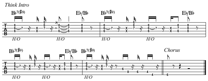 Think chords and TAB, piano intro on the guitar.