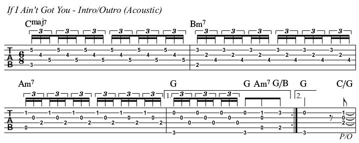 If I Ain't Got You chords and TAB acoustic, intro.