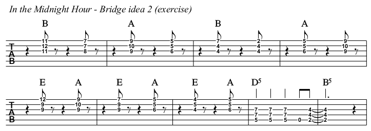In the Midnight Hour chords and TAB, bridge idea 2.