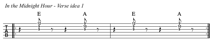 In the Midnight Hour chords and TAB, verse idea 1.