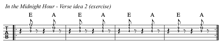 In the Midnight Hour chords and TAB, verse idea 2.