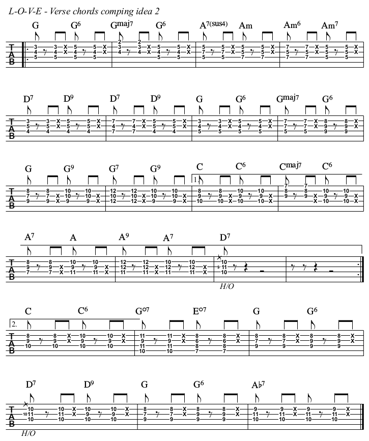 L-O-V-E chords and TAB, verse comping idea 2.