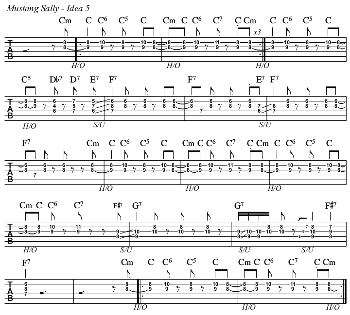 Mustang Sally chords and TAB, idea 5.