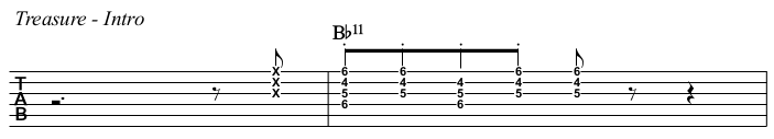 Treasure chords and TAB, intro.