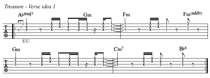 Treasure chords and TAB, verse idea 1.