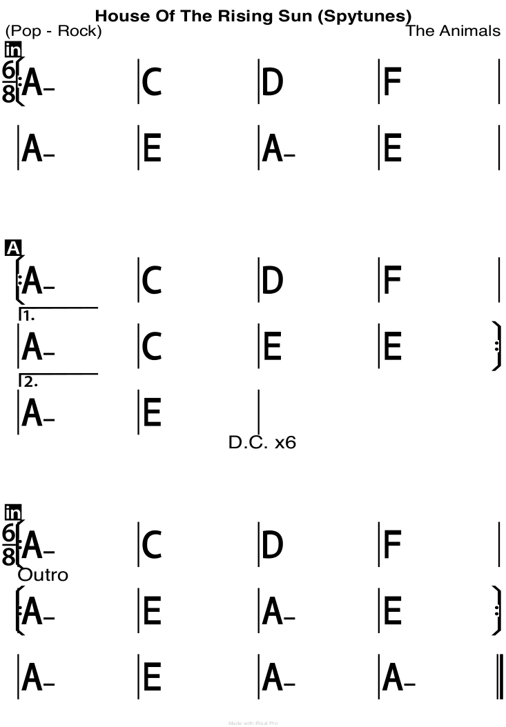 House Of The Rising Sun chords by The Animals - Spy Tunes