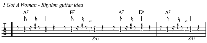 I Got A Woman chords and TAB, rhythm guitar.