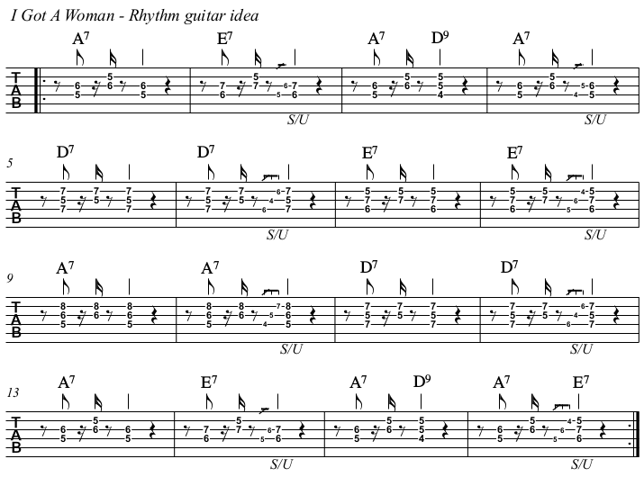 I Got A Woman chords and TAB, rhythm guitar.