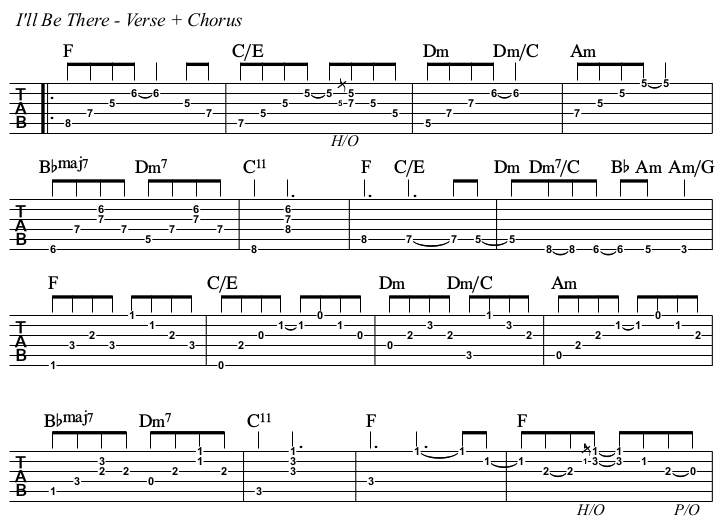 I'll Be There chords and TAB, verse and chorus.