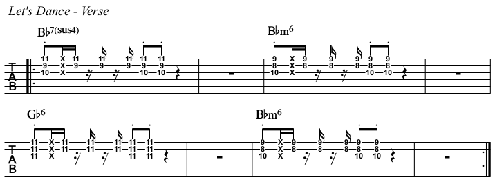 Let's Dance chords and TAB, verse.