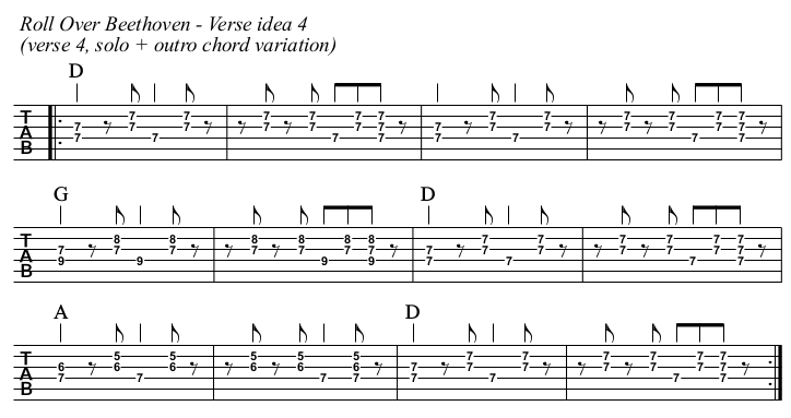 Roll Over Beethoven chords and TAB, verse idea 4.