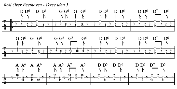 Roll Over Beethoven chords and TAB, verse idea 5.
