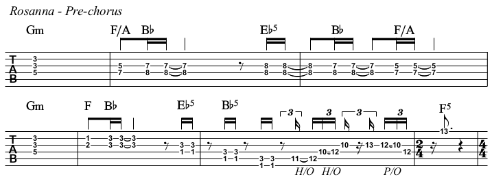 Rosanna chords and TAB pre-chorus.