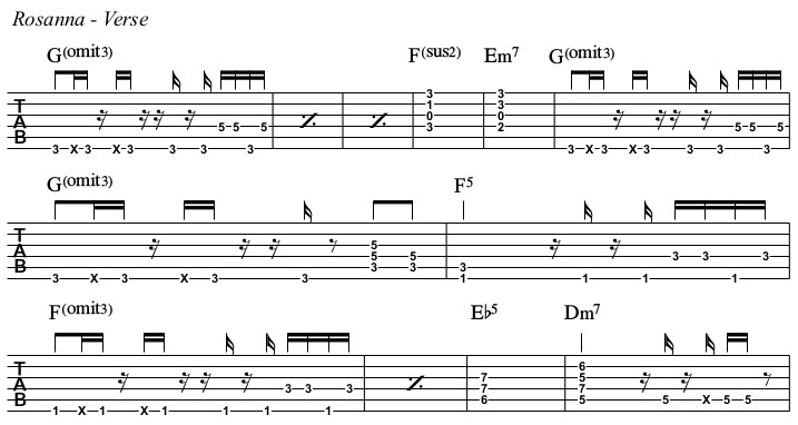 Rosanna chords and TAB verse.