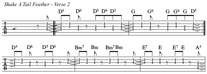 Shake A Tail Feather chords and TAB, verse 2.
