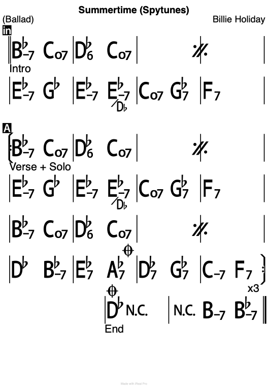 Summertime chord chart Bbm.