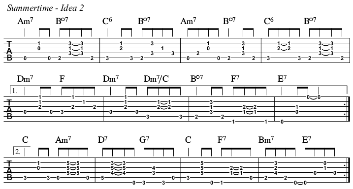Summertime chords and TAB, idea 2.