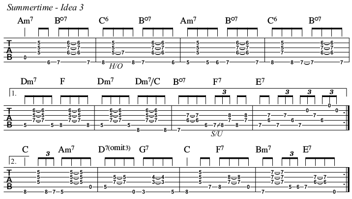 Summertime chords and TAB, idea 3.